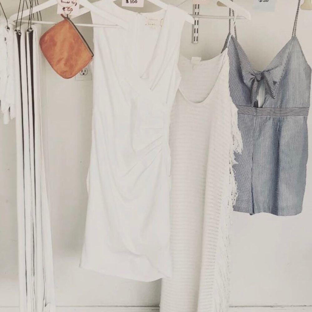 Nicole Miller Stephanie dress: White V-neck sleeveless rouched linen - New - 8